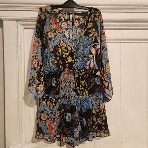 Zara Blue & Black Floral Romper Size Small